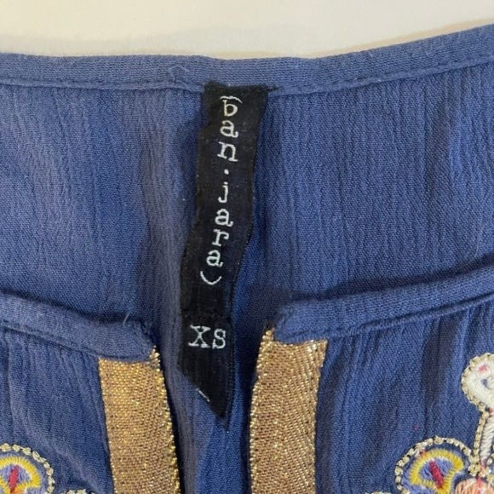 Women's Embroidered Blouse Blue Frayed X-Small - Picture 5 of 13